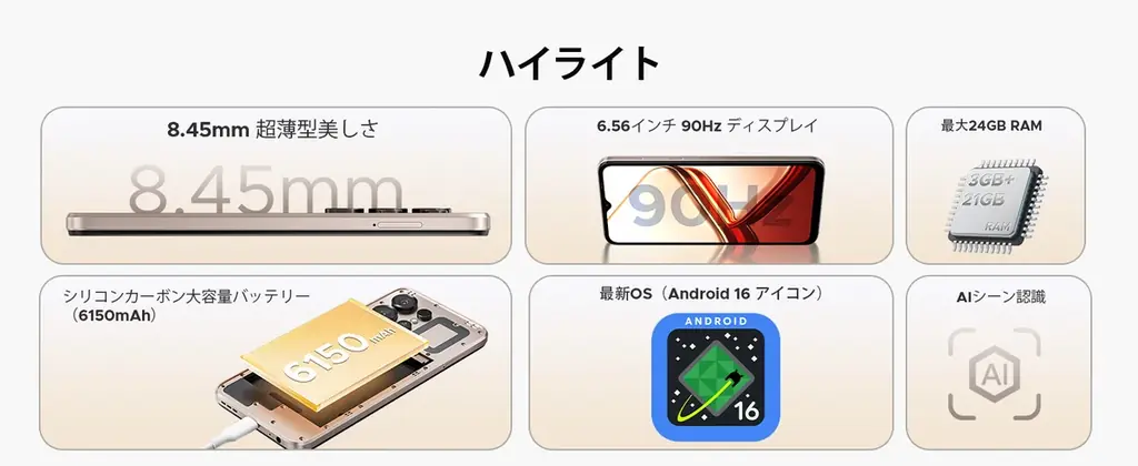 【Amazonタイムセール】6.56インチ90Hz大画面・Android16搭載・24GB RAM＋64GB ROM(2TB拡張)＆6150mAhの「Note56X」が16,900円 画像 4