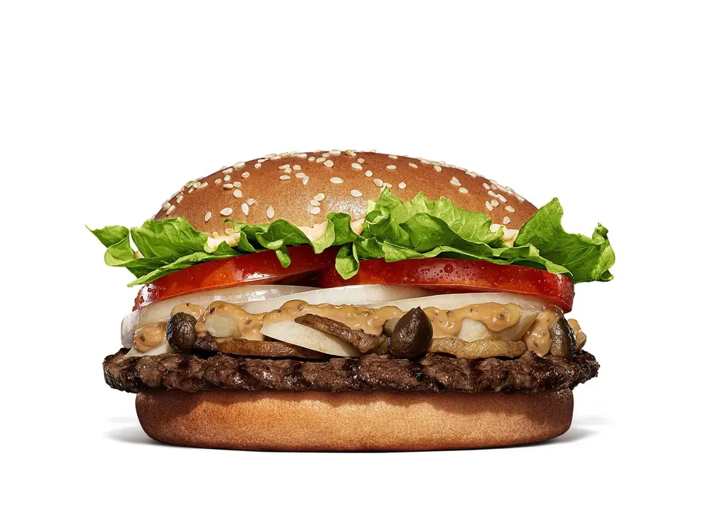 バーガーキング® から秋の風物詩バーガー「マッシュルームワッパー® 」が今年も復活発売！贅沢な4種のきのこと直火焼きのビーフにクリーミーな「プレミアムペッパーマヨソース」を使用した秋の定番を楽しもう！ 画像 2