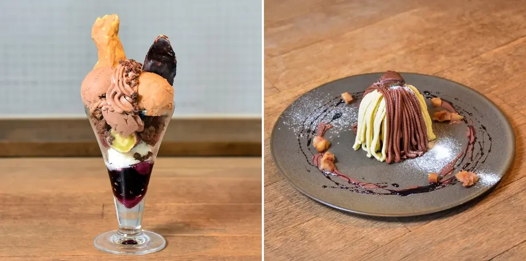 秋の味覚、芋・栗を楽しむ新作スイーツがMinimal本店に登場！「金蜜芋」のチョコレートパフェ と「笠間の和栗」のチョコレートモンブラン 画像 1