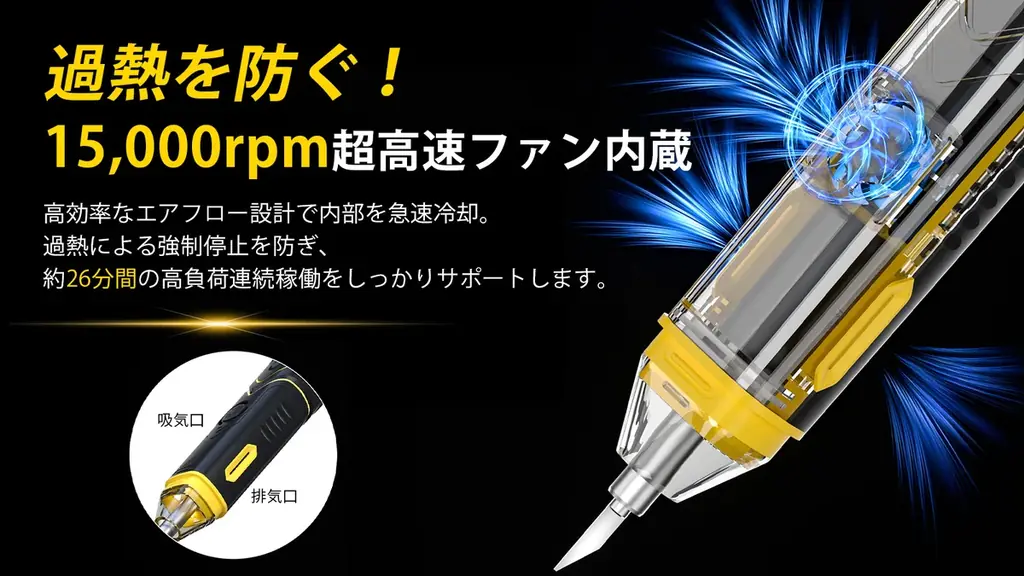 【Makuakeで先行販売中】AI搭載で抵抗を突破！熱暴走を防ぐ15,000rpmファン内蔵の次世代コードレス超音波カッター「UC-01」 画像 3
