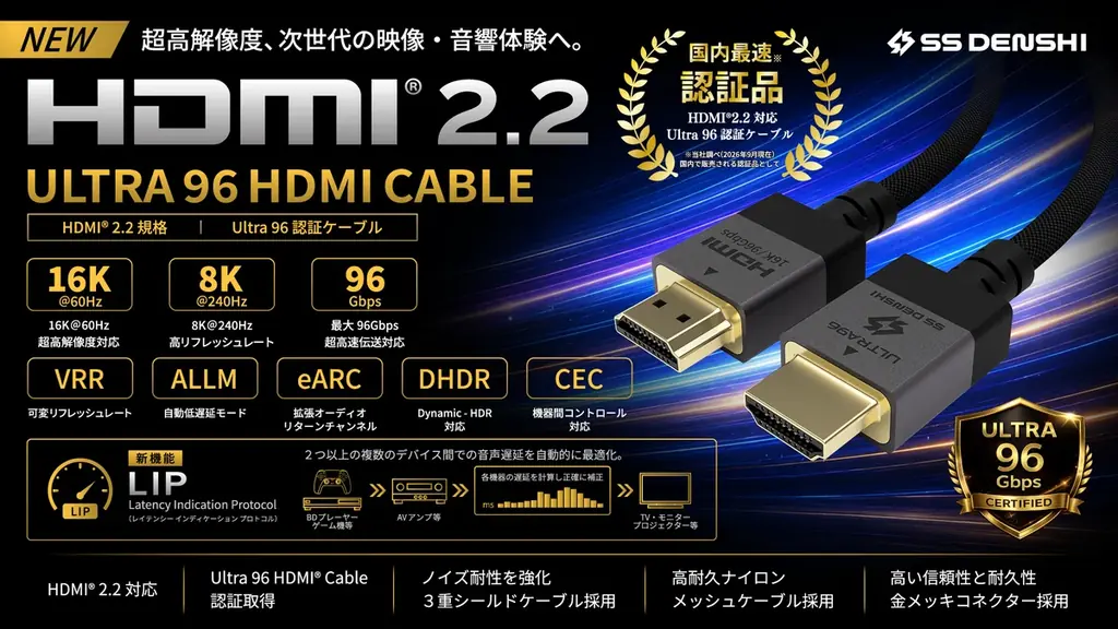 10月初旬発売｜96Gbps対応 ULTRA96 HDMIケーブル