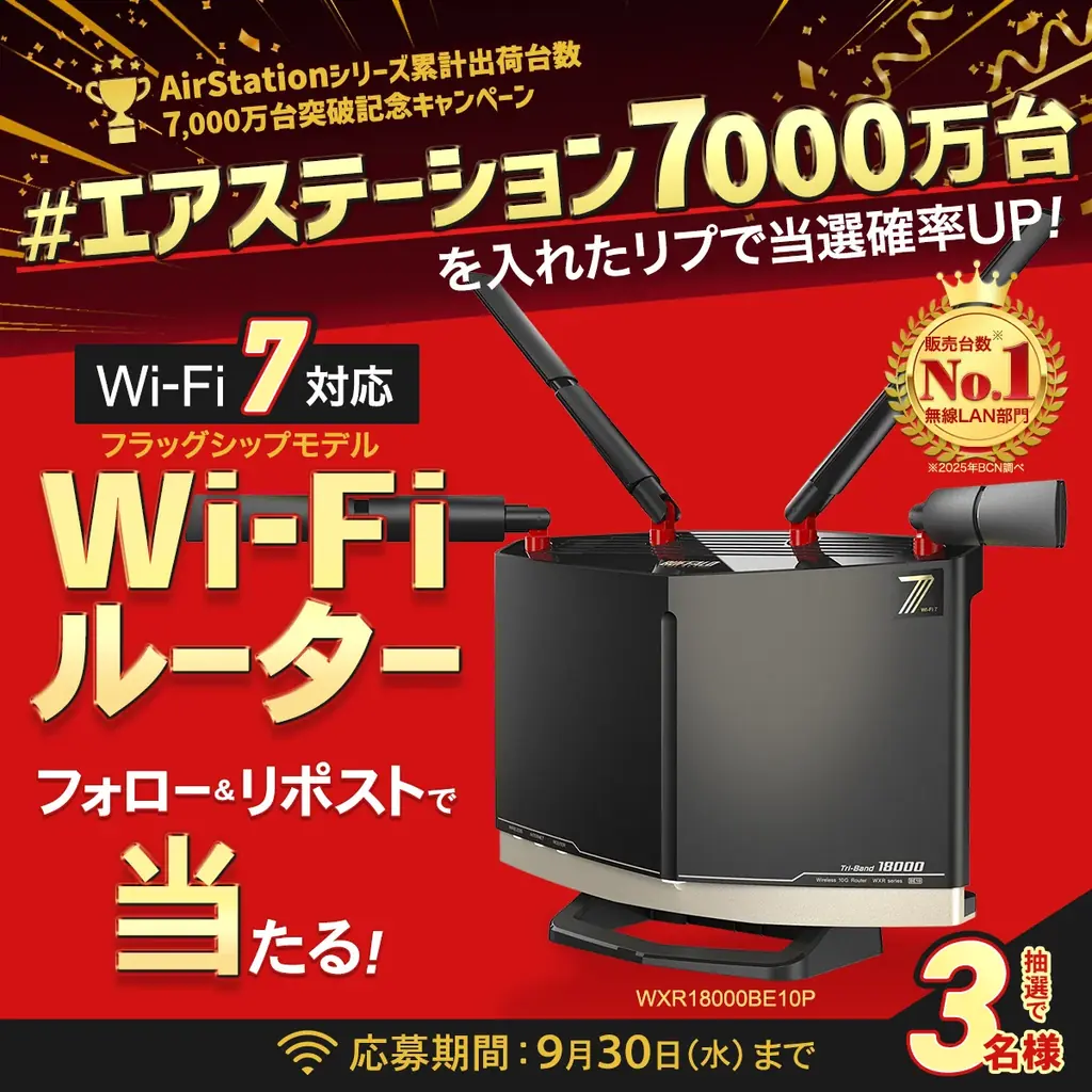 AirStationシリーズ累計出荷台数7,000万台突破！Wi-Fiルータープレゼントキャンペーンを開催 画像 2