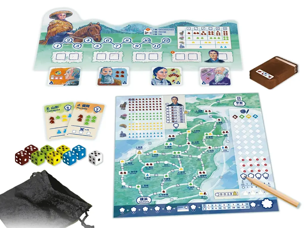 明治日本を旅するボードゲーム『イザベラ・バードの足あと』2026年11月発売。サイコロと鉛筆で日本地図に書き込み、自分だけの紀行文を完成させよう。 画像 2