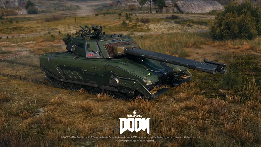 『World of Tanks』、新たなコラボ・バトルパスで『DOOM™』の世界が到来！2連装砲の戦車「FV225 Collector」がアージャントの力を宿した外観で登場 画像 2