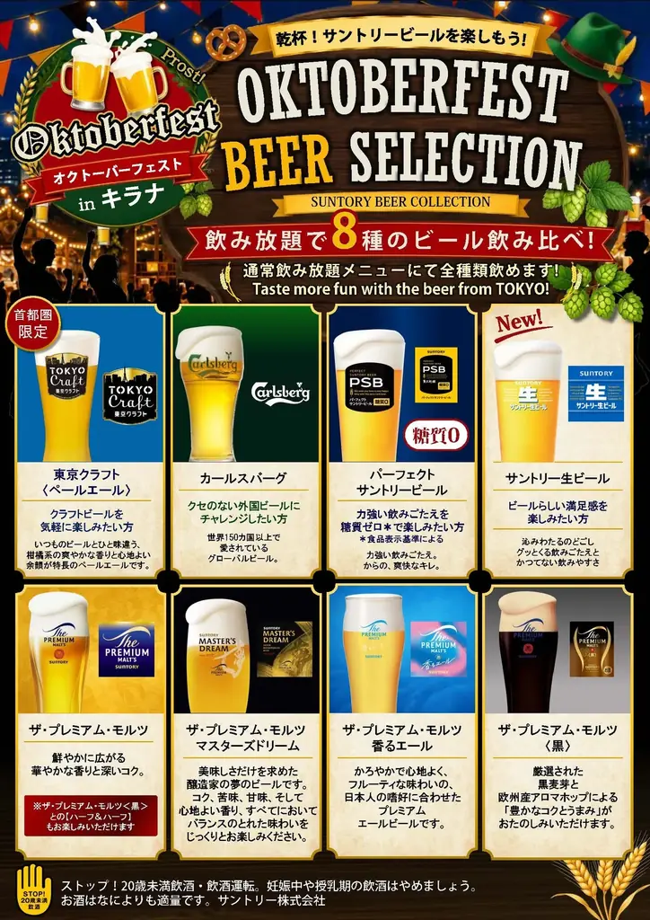 サントリーのビール9種が飲み放題！今年は”オクトーバーフェストだけ”参加できるチケットも新登場『サントリー・オクトーバーフェストinキラナ』開催｜2026年10月1日(木)～31日(土) 画像 2