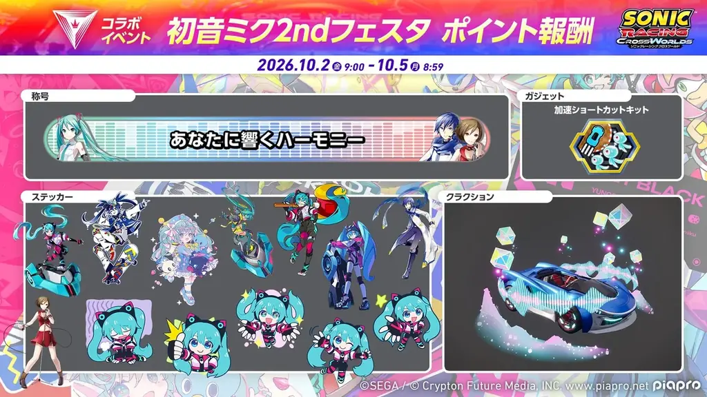 『ソニックレーシング クロスワールド』本日10月2日（金）より期間限定コラボイベント「初音ミク2ndフェスタ」を開催！ 画像 4