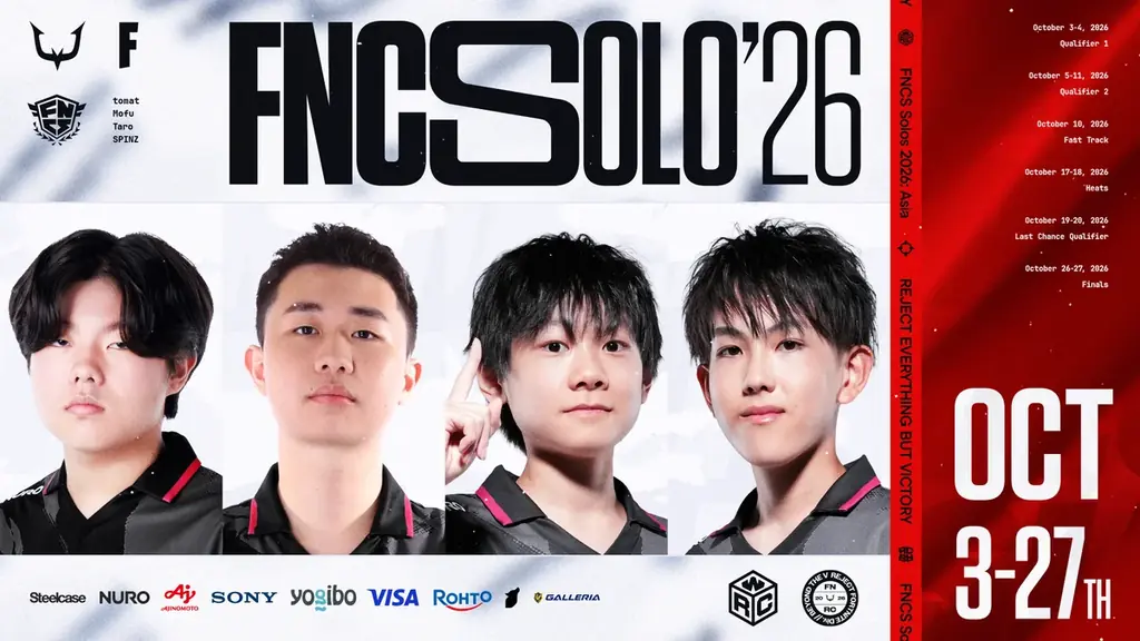 eスポーツチーム「REJECT」Fortnite部門 たろう・SPINZ・Mofu・tomat、『Fortnite Championship Series Solos 2026』に出場 画像 1