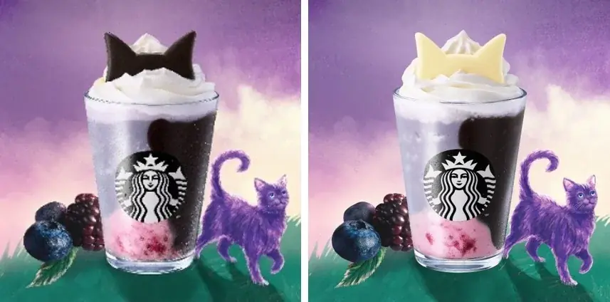 “幻のパープルキャット”が潜む!?ミステリアスなHalloweenがスタート！『ブラックベリー ヨーグルト フラペチーノ®　黒耳ver. / 白耳ver.』を10月9日（金）より発売 画像 2