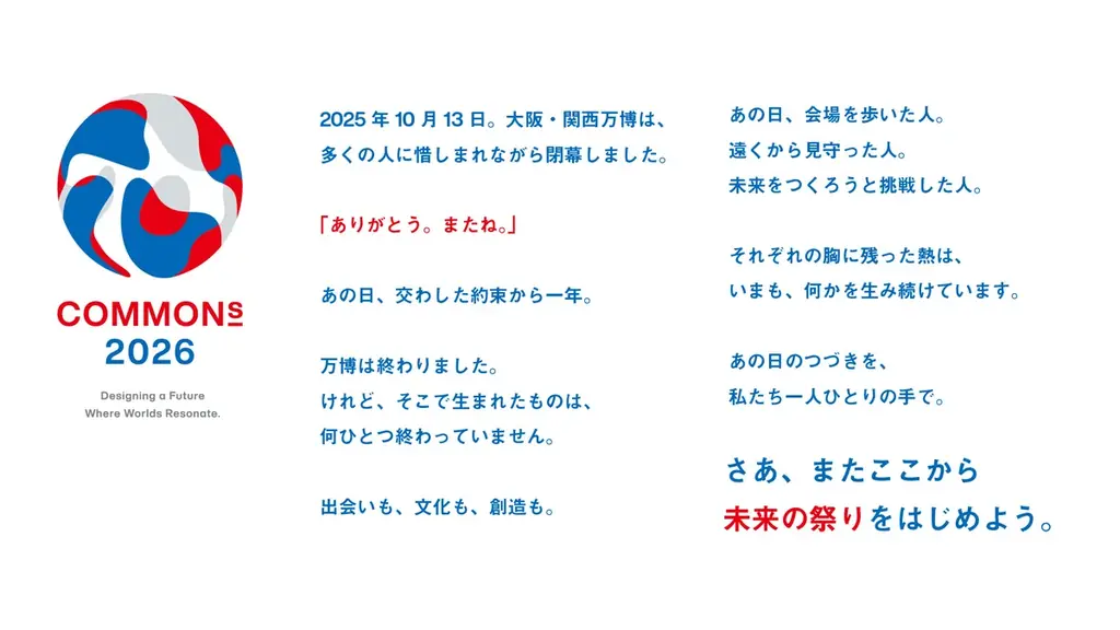 万博閉幕から1年。未来創造の祭典「COMMONs 2026」、世界縁日など多彩なプログラムを9月30日（水）より大阪・中之島で開催 画像 3