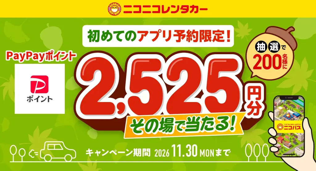 ニコパス初回予約でPayPayポイント抽選、200名に2,525円分