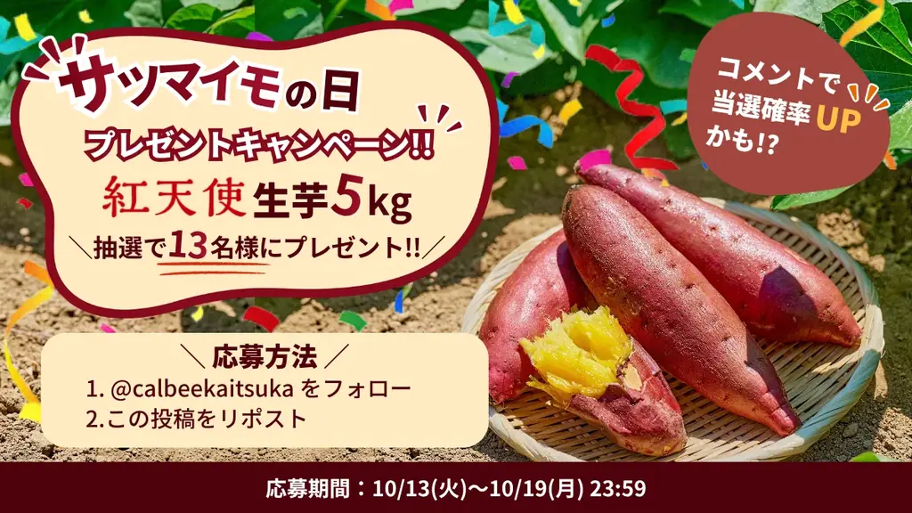 「10月13日はサツマイモの日」キャンペーン　公式Xアカウント　（@calbeekaitsuka）にて実施 画像 1