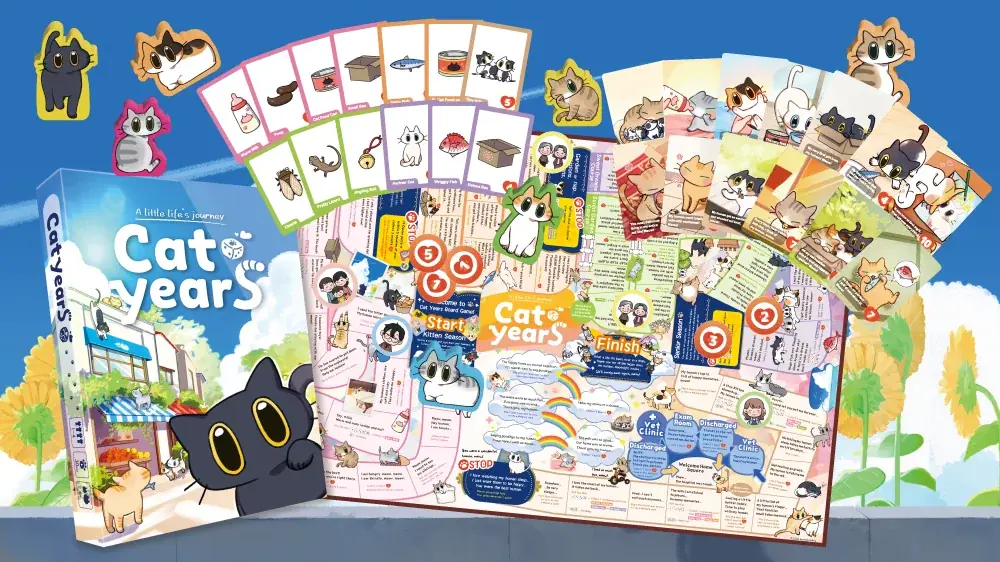【CAMPFIRE266万円達成】“猫になりたい”が叶う。猫の一生を生きるボードゲーム『にゃん生すごろく』が英語・ドイツ語版『Cat Years』となって11月3日よりKickstarterを開始！ 画像 3