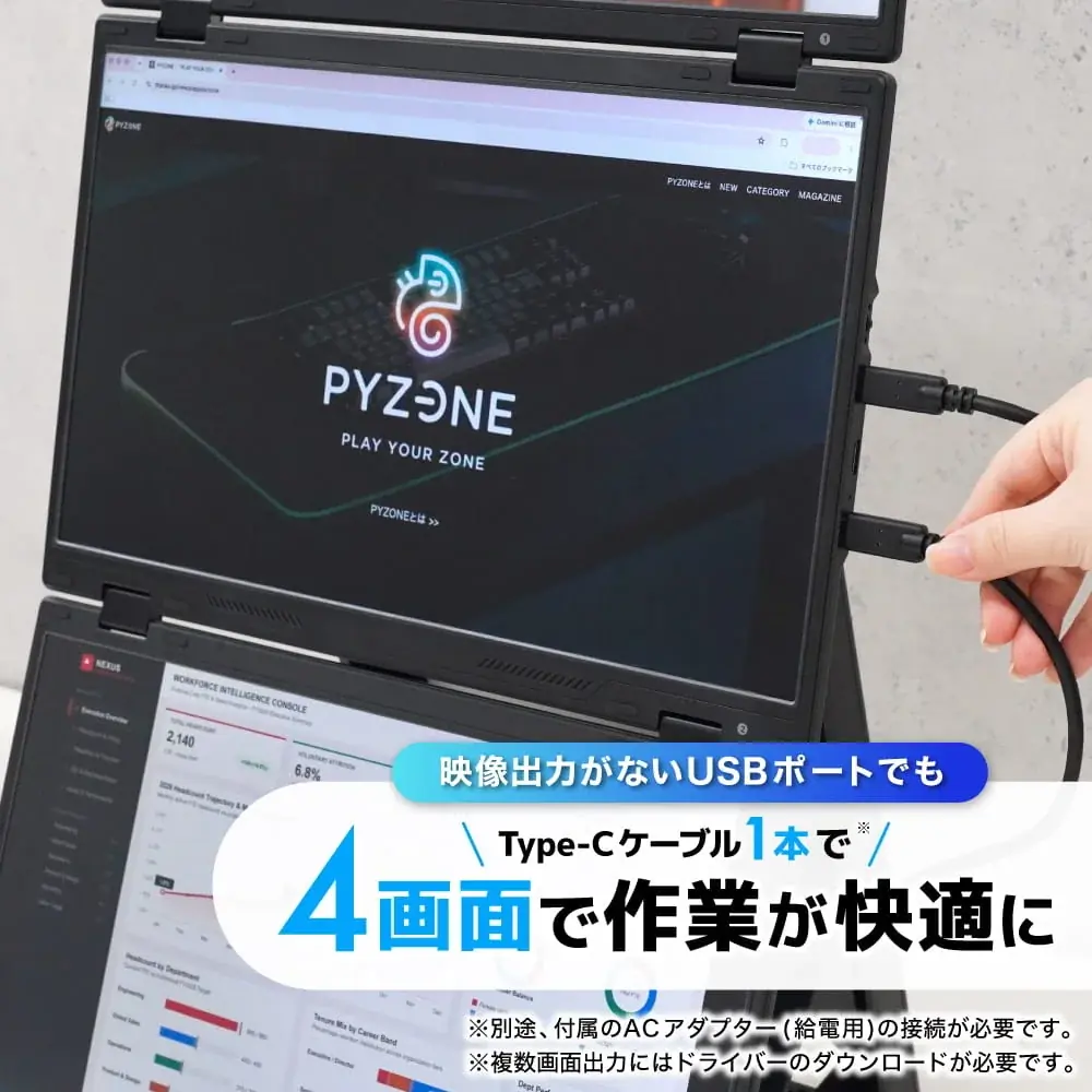映像出力のないUSBでもOK。1台分のスペースで手軽に4画面へ拡張する『USB1本で4画面にできる縦横回転モニター』を発売 画像 8