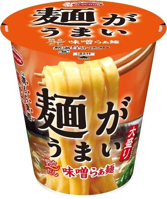 エースコック「麺がうまい」第2弾、11月9日発売　帆立だし味噌の大盛り麺