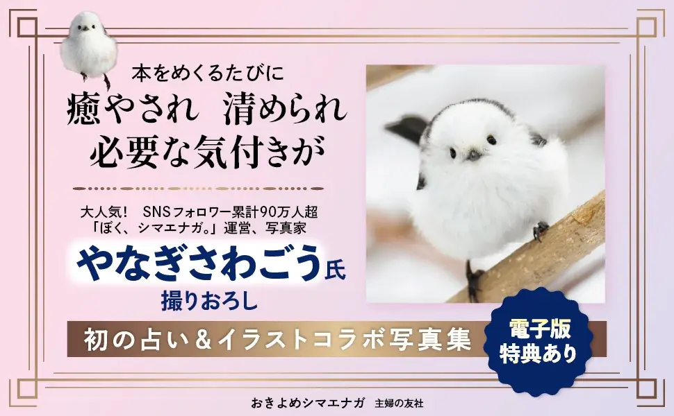 SNSフォロワー累計90万部超の写真家・やなぎさわごう氏×人気の心理占星術研究家・鏡リュウジ氏による初の共著『占いつき写真集　おきよめシマエナガ～12星座のあなたへ癒やしのことば～』11月2日発売 画像 2