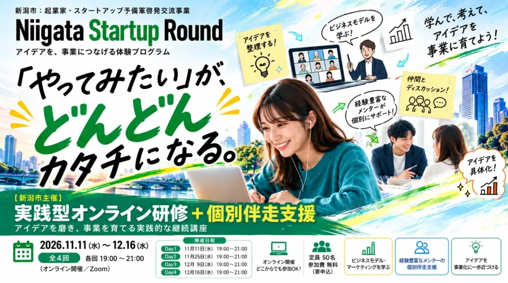 起業に関心のある学生や社会人が、アイデアの具現化から実践者による伴走、投資家へのピッチ挑戦。事業開発プロセスをまるごと体験できる実践型プログラム「Niigata Startup Round」開催 画像 3