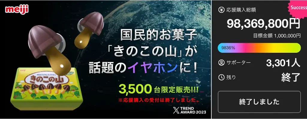 わずか10分で3,500台が完売した「きのこの山ワイヤレスイヤホン」が復活⁉ 音質・操作性・装着感が進化した「きのこの山ワイヤレスイヤホン Pro」11月1日、Makuakeでプロジェクト始動!!! 画像 9