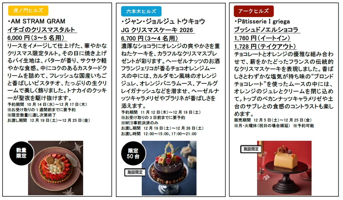 六本木ヒルズ、麻布台ヒルズ、虎ノ門ヒルズ、アークヒルズで楽しむクリスマス 華やかなクリスマスグルメを11月12日より順次販売 画像 3