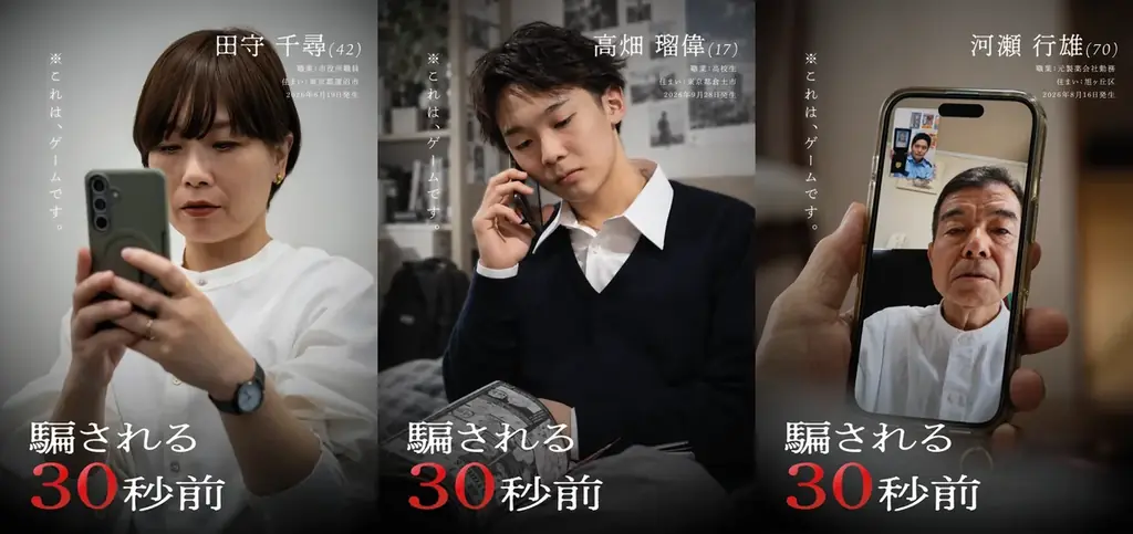 実際の事件をもとに「ニセ警察詐欺」をリアルに再現し、立場の異なる3人の視点で体験できる無料ゲーム「騙される30秒前」を公開 画像 7