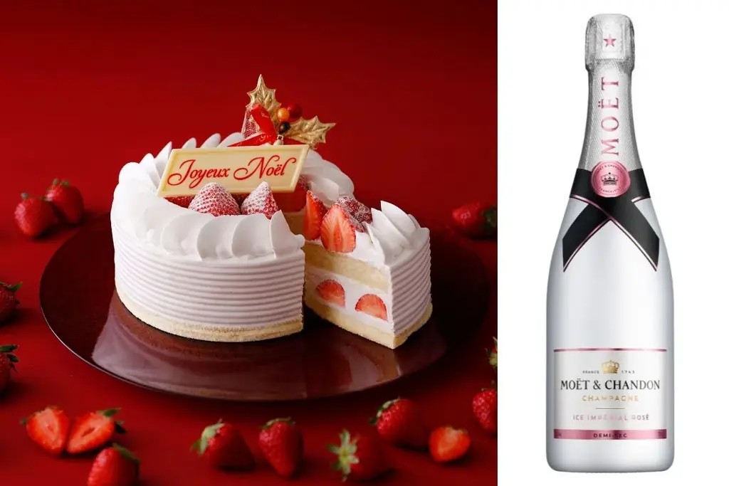 ホテルニューオータニのクリスマス限定あまおうケーキとシャンパンセット