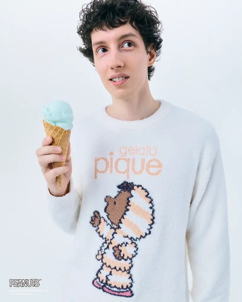 【gelato pique 】PEANUTSとの記念すべきコラボレーション10周年！ジェラート ピケのシグネチャーであるボーダー柄ルームウェアを着たスヌーピーたち10キャラクターの特別なアートが登場 画像 7