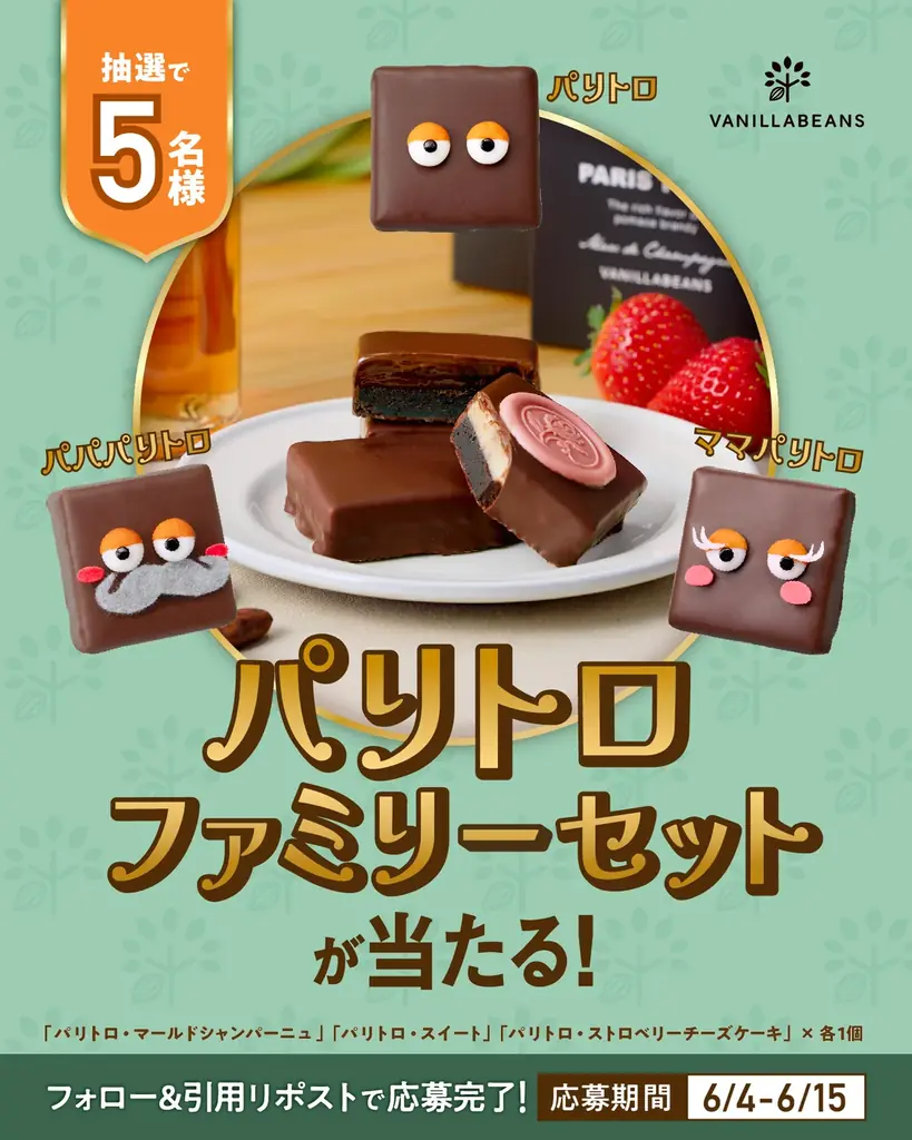 SNSプレゼントキャンペーンまもなく終了！VANILLABEANSオンラインショップ限定、専門店の濃厚プチショコラケーキ３種豪華食べ比べ「パリトロファミリーセット」6月15日(日)12:00販売開始！ 画像 7