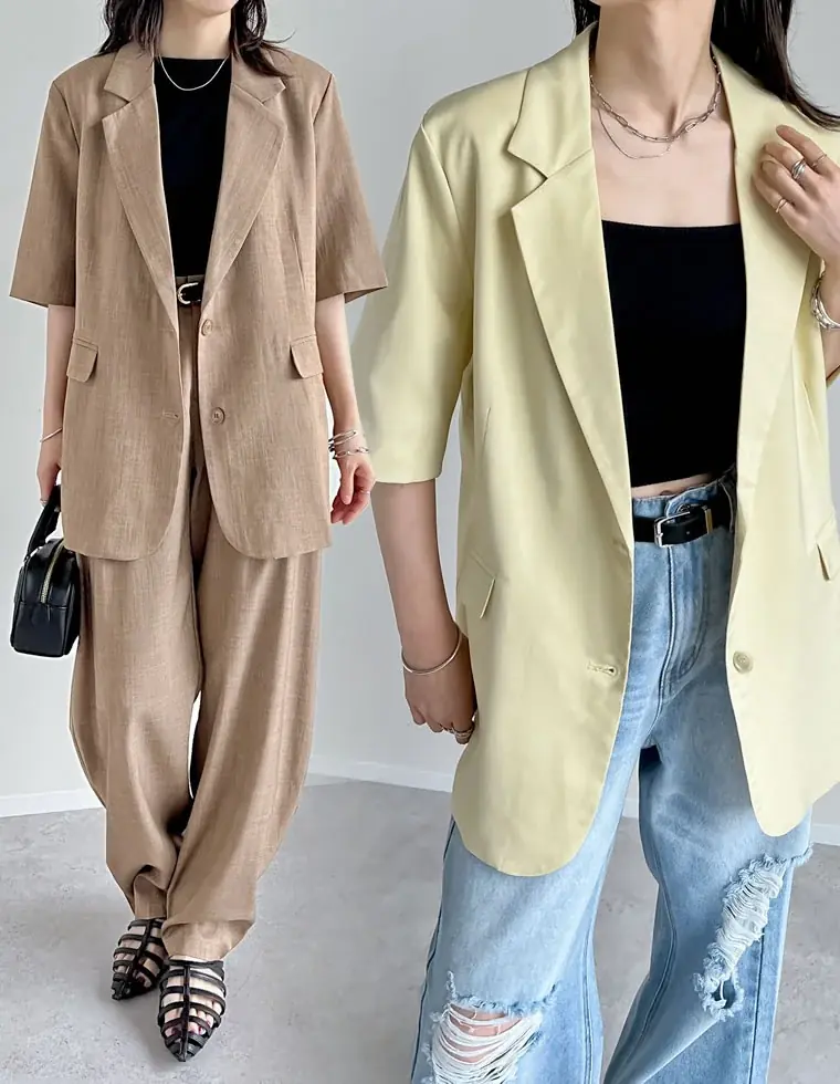 【Re:EDIT（リエディ）】夏らしさもきちんと感も叶える、Re:EDITオリジナルリネンライクシリーズに、半袖テーラードジャケットが登場 画像 2