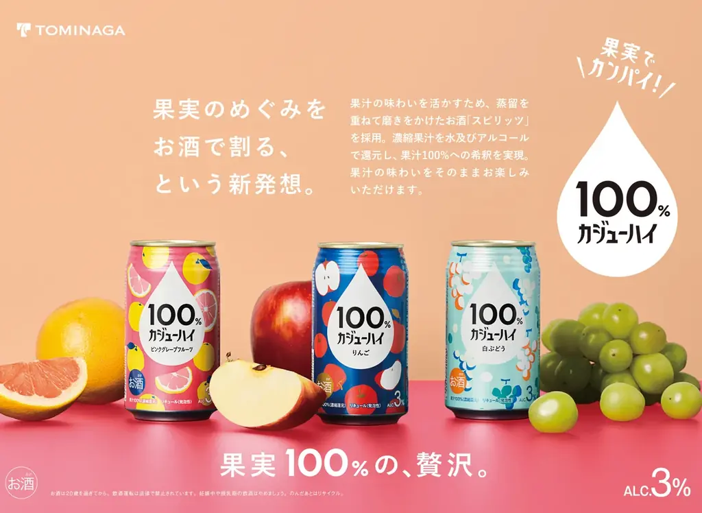 【新発売】『果実100%の、贅沢。』100% カジューハイ＜すっきりピーチ＞フレーバーが新登場！ 画像 2