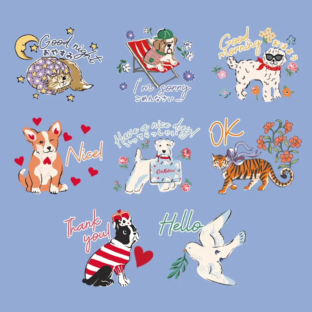 【Cath Kidston】初のLINEスタンプが登場！手描きのアートを使用した日常で使いやすい英語のスタンプ全8種を、先着で6/17から配布開始 画像 2