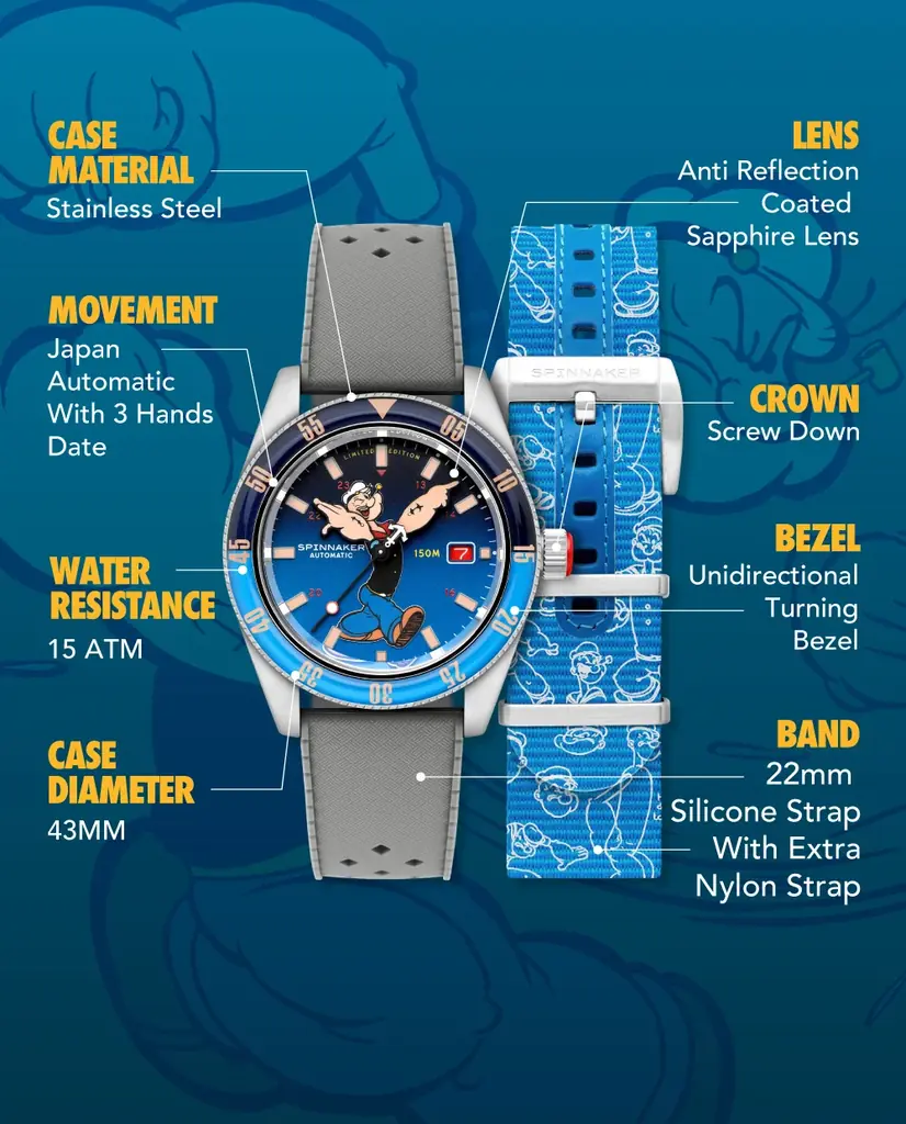 見惚れる剛腕時計！『スピニカー（SPINNAKER）』×「ポパイ（Popeye）」、初のコラボレーション時計を発売。 画像 12