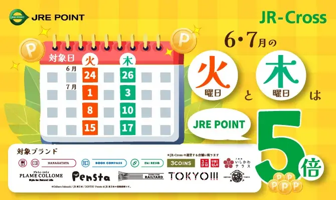 6月24日開始！火・木限定JRE POINT5倍キャンペーン詳細