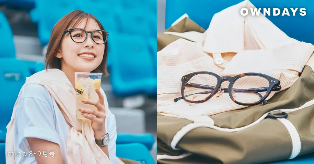 【OWNDAYS | オンデーズ】ももクロ・玉井詩織さんの夏休みとアイウェア。メンバーカラーのレンズも必見！ドライブやスポーツ観戦など、独占の夏カットをmina2025年8・9月合併号で公開 画像 6
