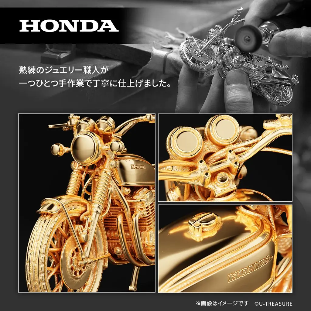 【Honda】”ナナハン”の代名詞「CB750FOUR」1969年モデルの1/24サイズ　シルバー製フィギュア。ナンバープレートにシリアルナンバーを刻印 画像 4