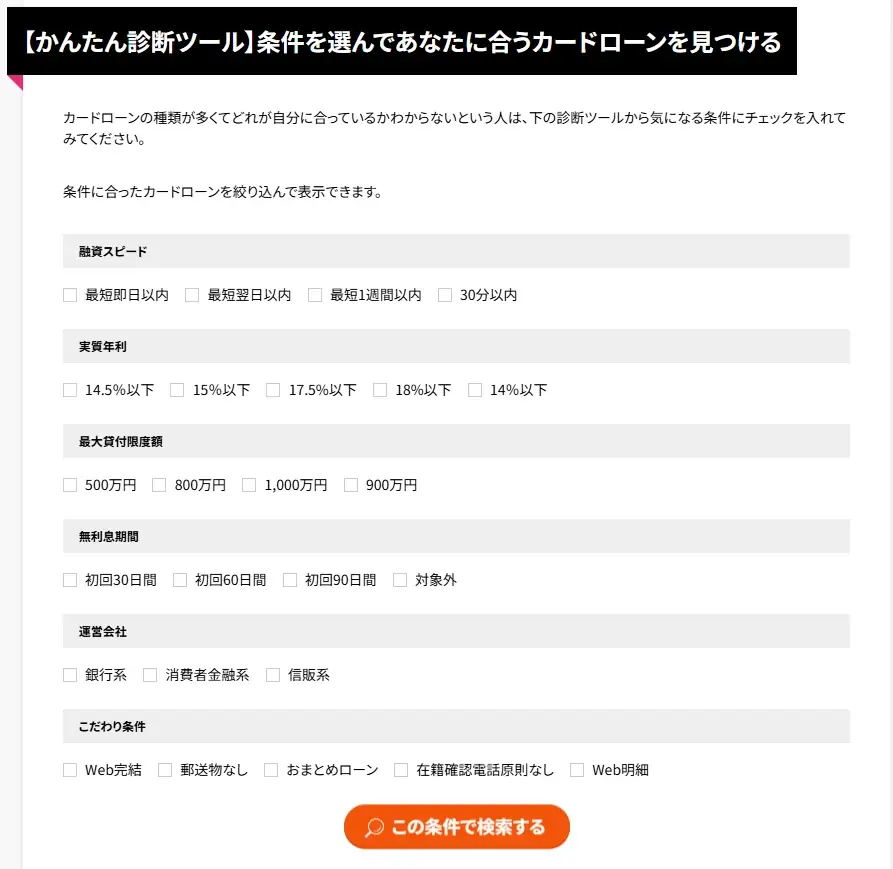 【ゼロメディア】カードローンカテゴリにて絞り込み機能を実装 画像 2
