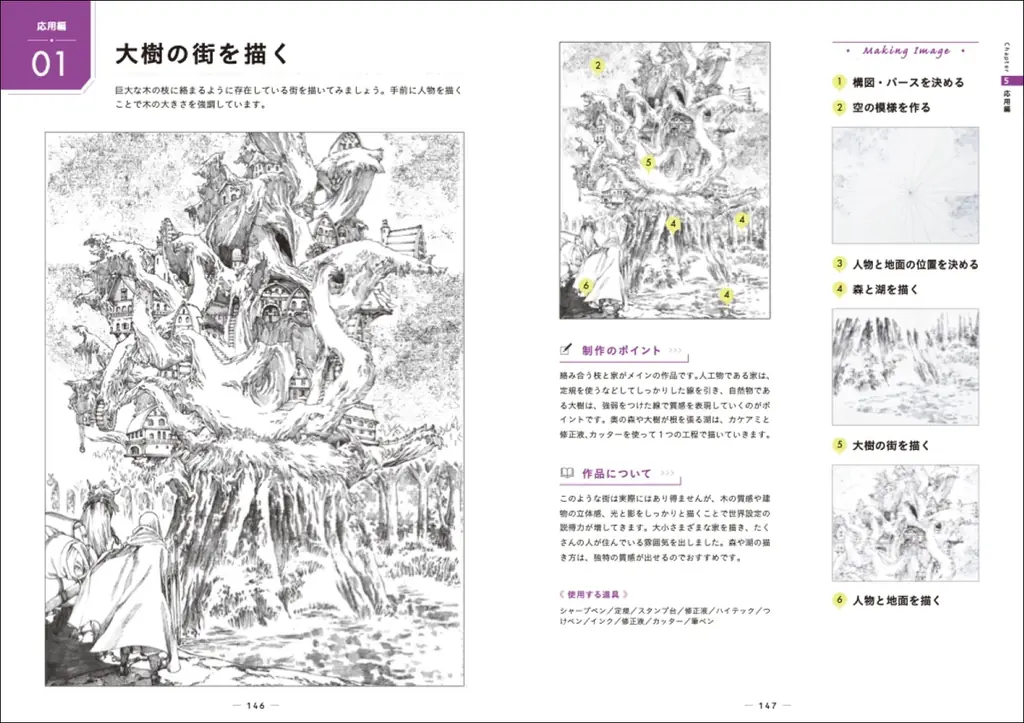 【自然環境から人工物まで!!】複雑な背景要素を自在に描ける方法を解説『増補新装版 形で捉えて簡単に描ける！　背景パーツの描き方』7月発売 画像 10