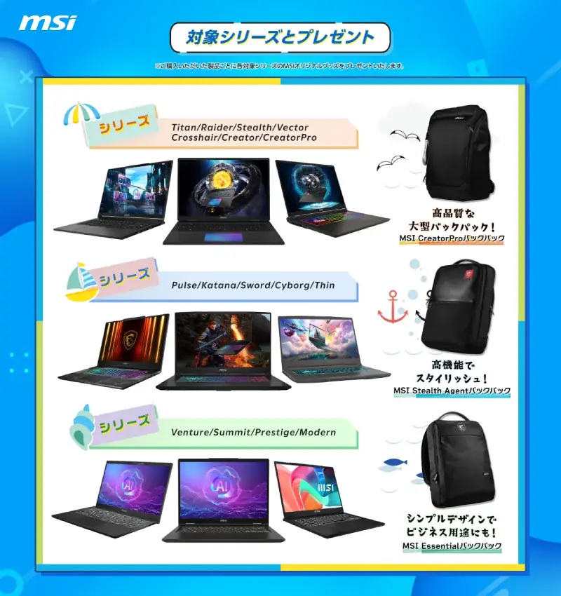 対象のMSIノートPC製品の購入で豪華特典がもらえる、キャンペーンを開催『MSIノートPC ENJOY！SUMMERキャンペーン2025』 画像 2