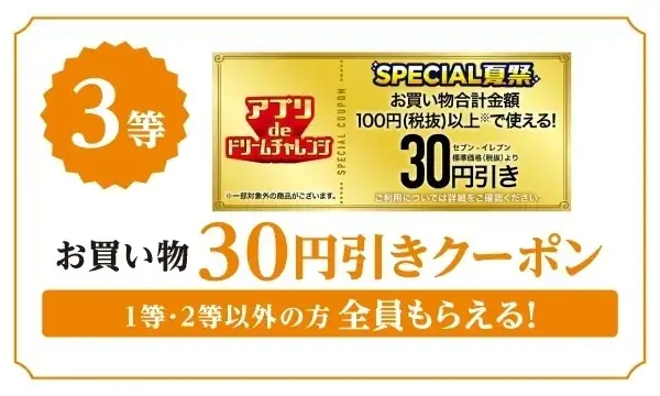 令和7年7月7日にセブン‐イレブンアプリを開いて挑戦!抽選で現金最大30万円が当たるキャンペーン実施!1等30万円、2等1万円、1等2等以外の方全員にクーポンプレゼント 画像 5