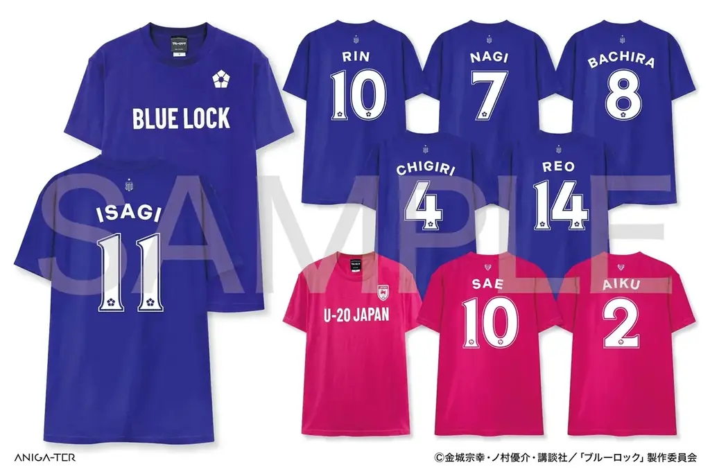 TVアニメ『ブルーロック』よりキャラクター背番号と名前の刺繍が入ったアパレルをはじめ、描き起こしデフォルメイラスト缶バッジなどが新登場！ 画像 4