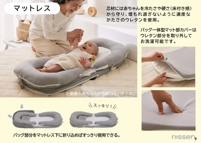 ”はじめての夏旅を”安心に。赤ちゃんにも専用の“やさしい寝場所”を。ニッセンが、そんな想いで開発した４WAYの持ち運び方ができるポータブルなベッドインベッドを楽天やニッセン本店で発売。 画像 4