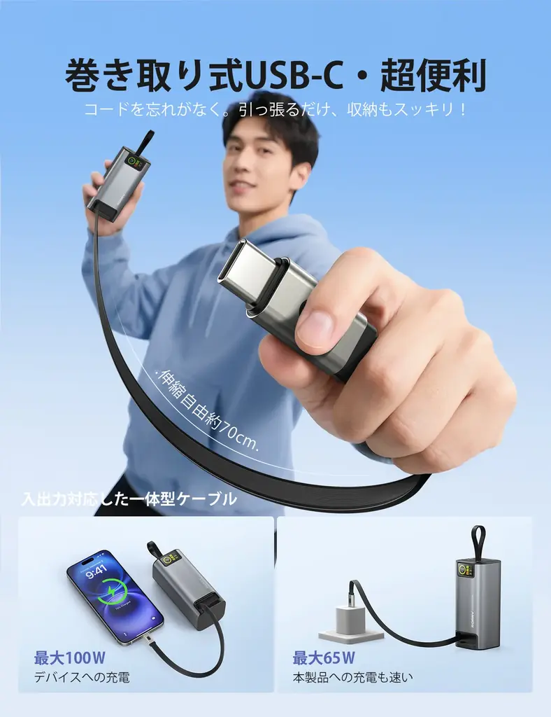 RORRYより新時代の充電体験を——超大容量＆超高出力の巻取り式モバイルバッテリー【H4】が新登場予告！ 画像 5