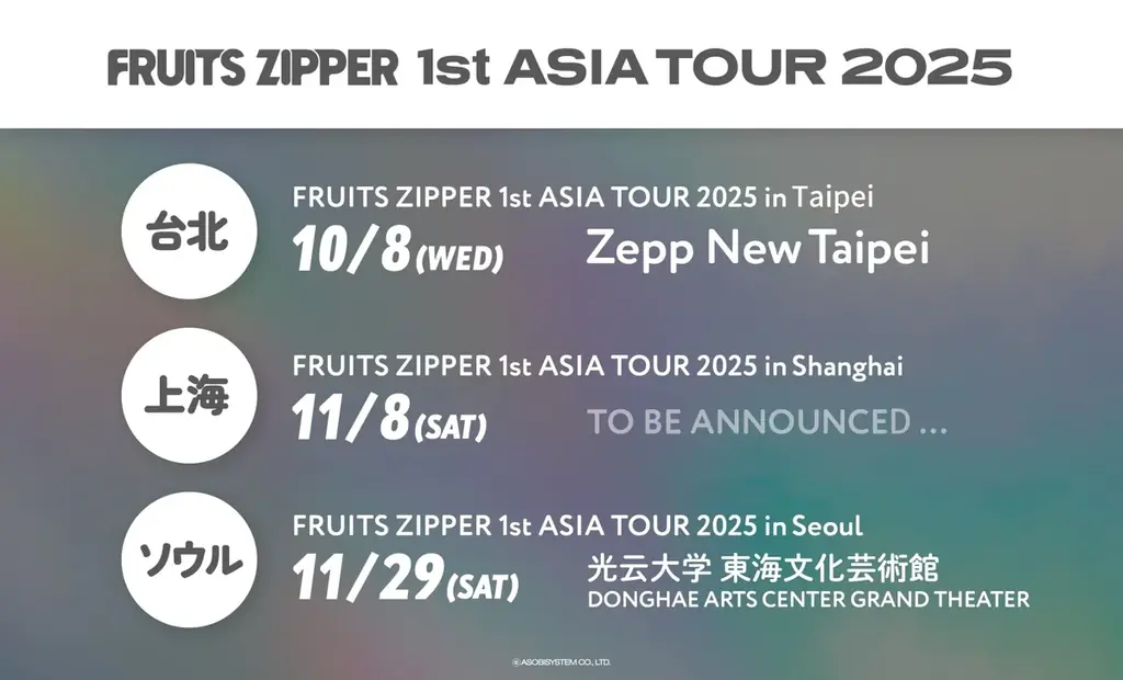 FRUITS ZIPPER 初のアジアツアー開催決定！ 単独公演2度目となる「台北」、初の「上海」「ソウル」で開催 画像 2
