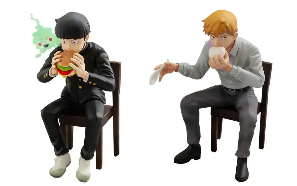 『モブサイコ100 III×文房具カフェ』コラボ描き下ろしイラストの「影山茂夫&エクボ」「霊幻新隆」がフィギュアで登場。 画像 2