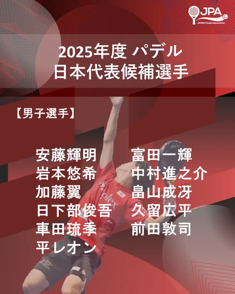 「2025年度 パデル 日本代表候補選手」 メンバー発表のお知らせ 画像 2