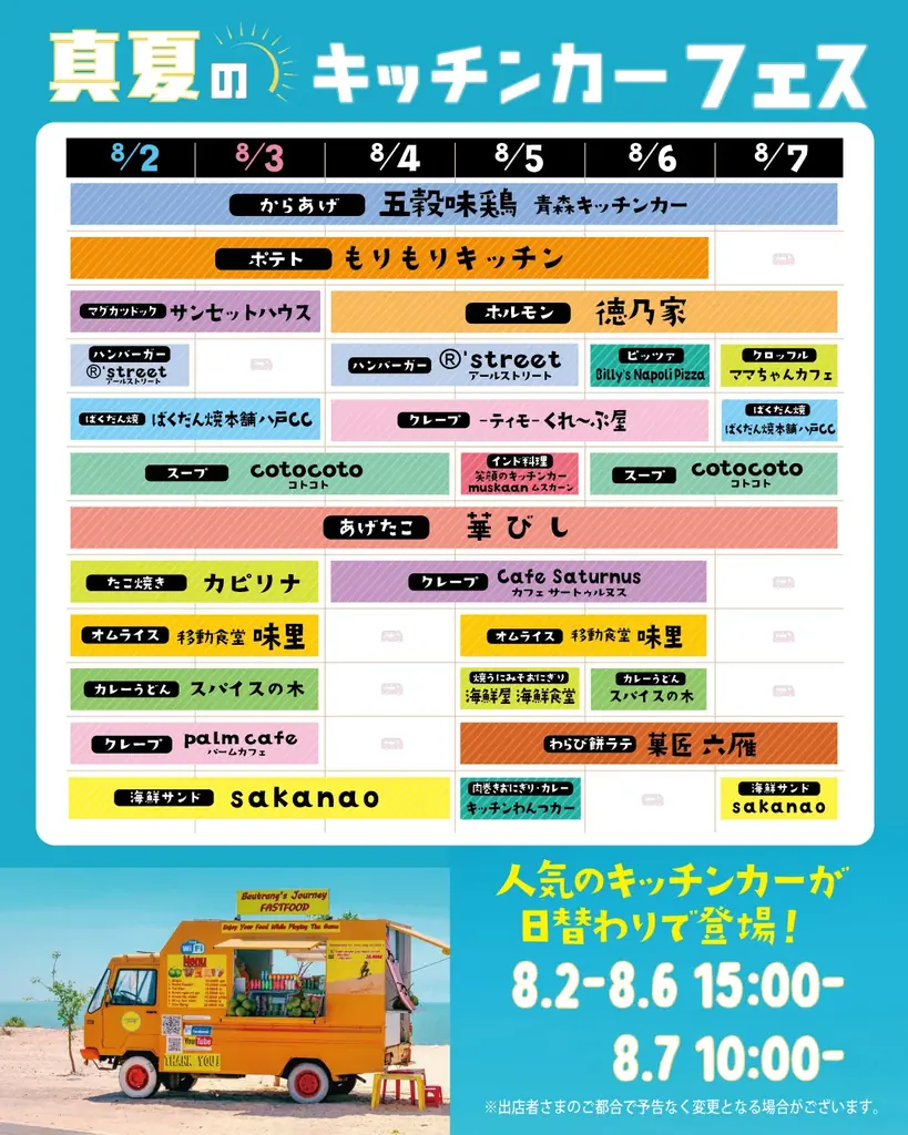 【20社以上の出店者さまが大集合】複合商業施設THREEで「真夏のキッチンカーフェス」を開催！ねぶた期間中の腹ごしらえはTHREEに来たら完璧。8月2日（土）～8月7日（木）｜#THREEの夏2025 画像 2