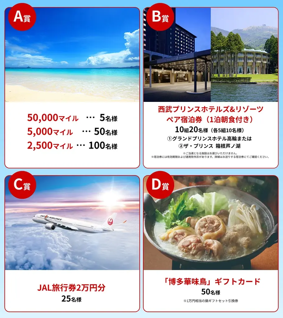 【JALカード】夏の祭典2025開催中！夏の旅やお買い物をもっとおトクに楽しもう！- 抽選で最大5万マイルや豪華ホテル宿泊券などをプレゼント – 画像 2