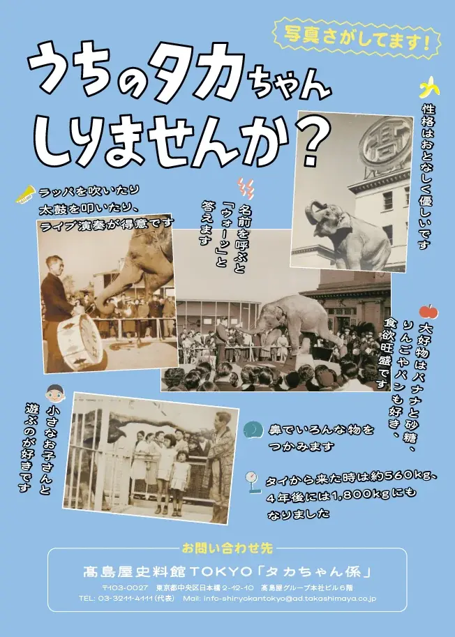 【高島屋史料館TOKYO】うちのタカちゃん 知りませんか? 画像 2