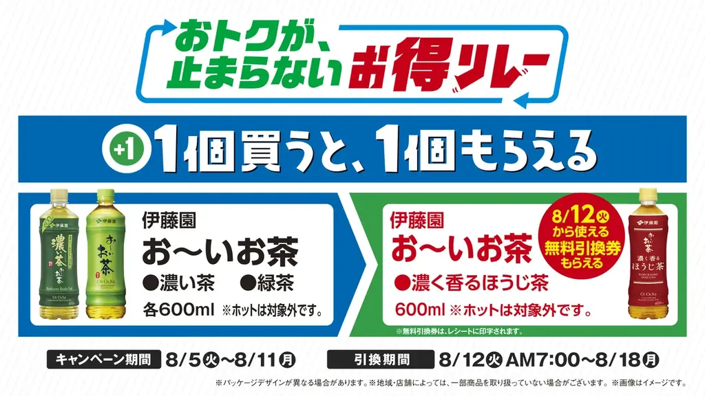 8月5日開始！ファミマのお得リレー第3弾でお～いお茶がもらえるキャンペーン