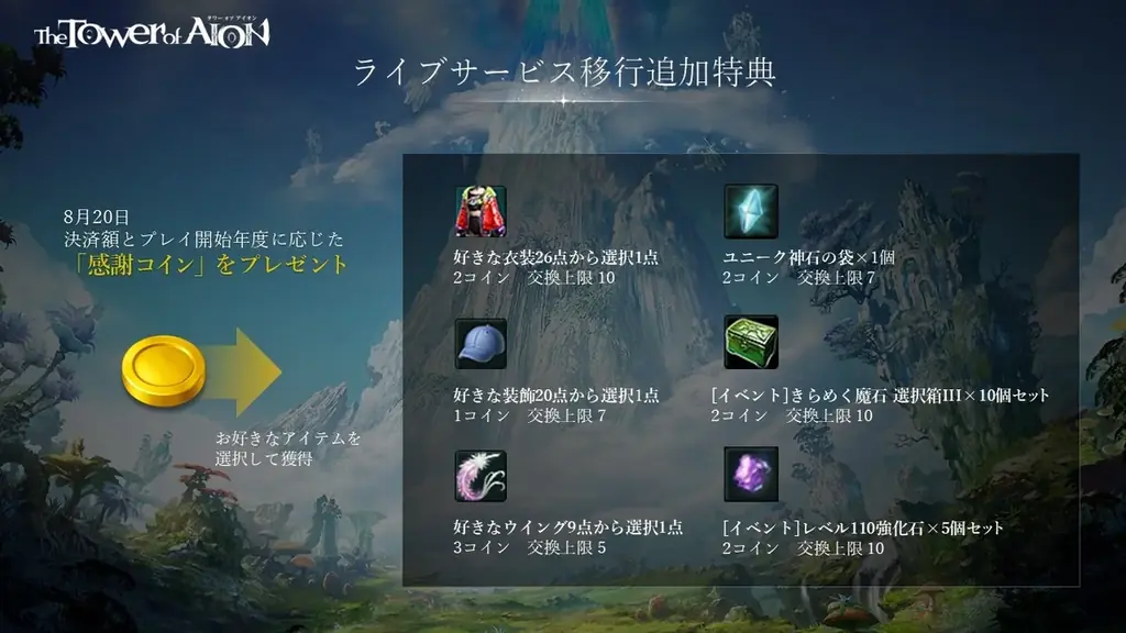 『タワー オブ アイオン』「08.20リニューアル記念スペシャル事前生放送」公開情報をお届け!リニューアルアップデート追加情報&新規サーバー「X」への移行特典追加情報も公開 画像 4