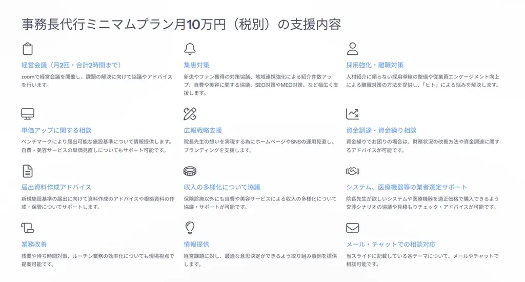 全国の院長の声にお応えし 「事務長代行ミニマムプラン」を提供へ 画像 2