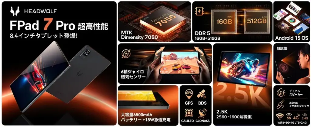【Headwolf FPad7/FPad7 Pro 秋季新学期キャンペーン開催中!各モデル限定50台!】 Dimensity 7050(MT8791T)を搭載した高性能タブレットPC 画像 3